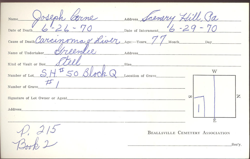burial card